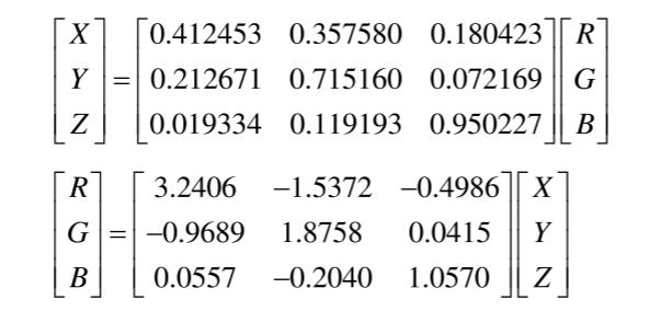 RGB颜色空间到CIEXYZ颜色空间转换式01